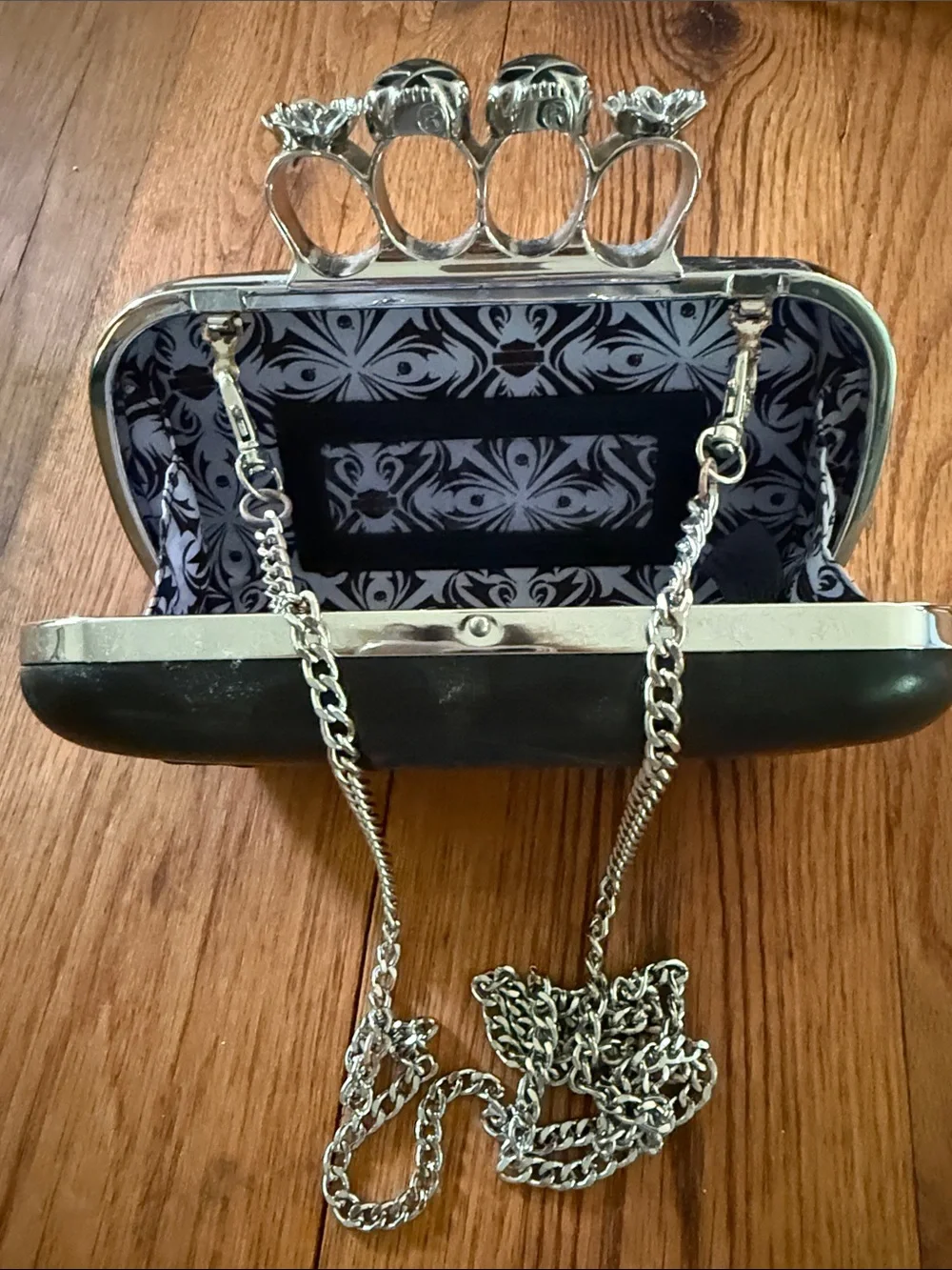 Harley Davidson Black Embossed Skull Knuckle Clutch with Chain